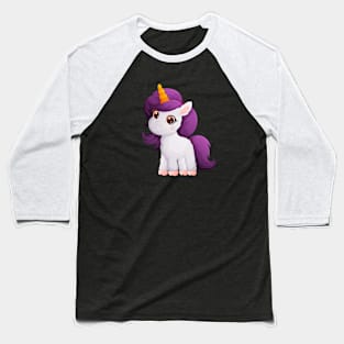 Cute little white unicorn with purple mane Baseball T-Shirt